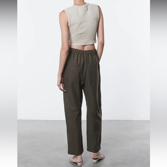 Enza Costa French Linen Pants Women's Size 0/small Army Green - Picture 2 of 9